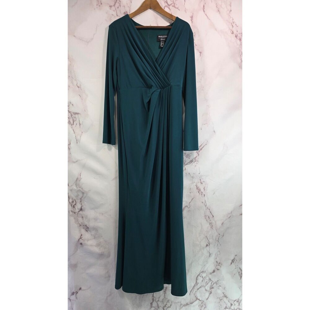 Frank Lyman Dress Womens 12 Dark Forest Green Long Maxi Slit Event Mother Bride